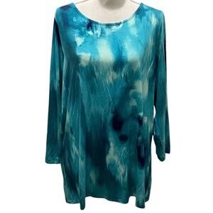 Belle by Kim Gravel Teal Tie Dye Flowy Tunic Top Large